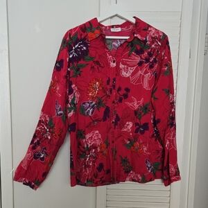 Gerry Weber Viscose Red Floral Button-Down Shirt Size US 12